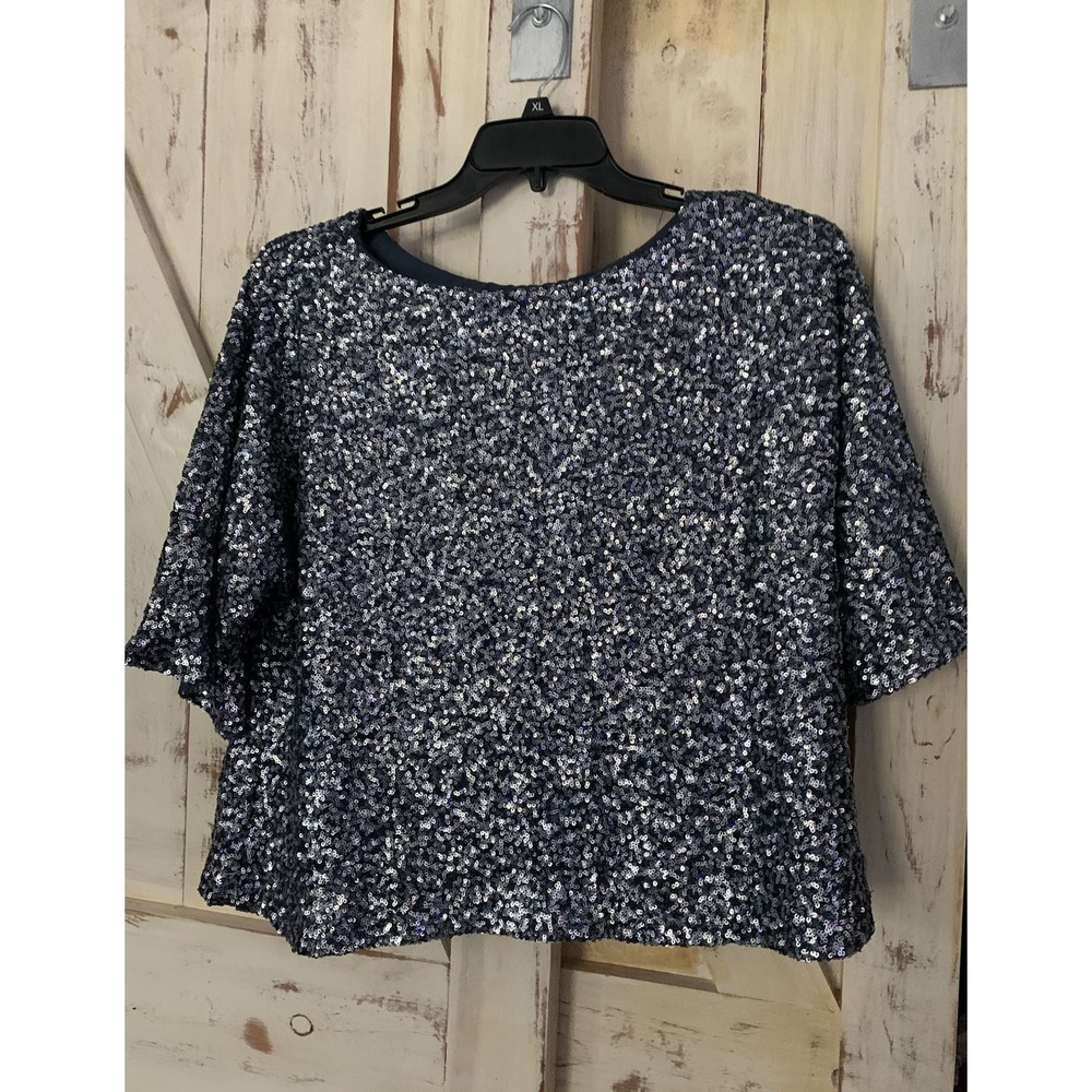 Gap Women's Sequin Top Blue Silver Size‎ Large Pre Owned Excellent